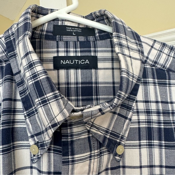 Nautica Short Sleeve Poplin Button Down Shirt Blue/White Plaid Men’s Size L - Picture 4 of 6